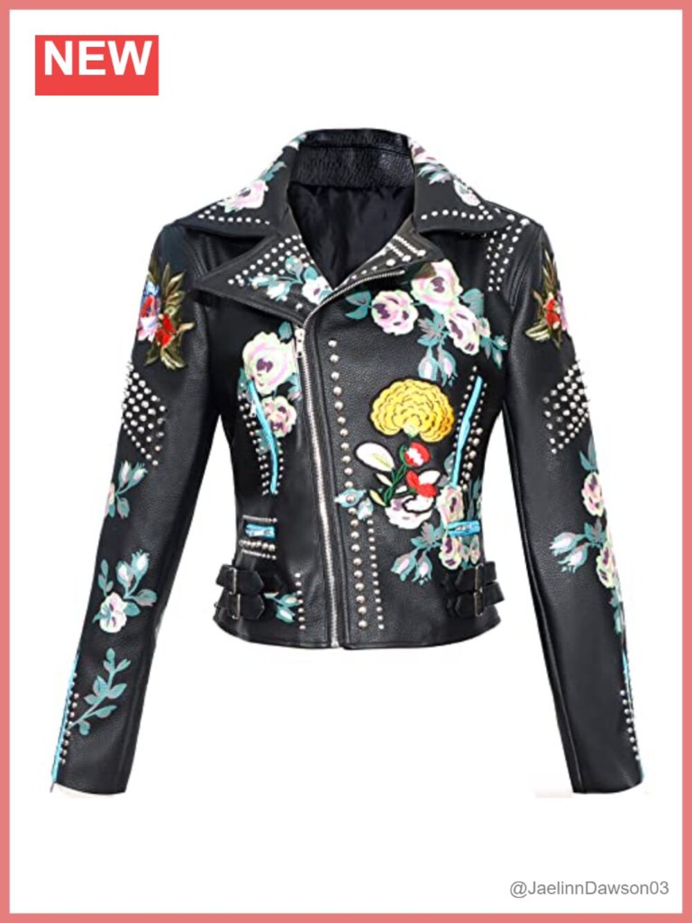 Faux Leather Moto Biker Jacket Studded Rivet Punk Quilted Long Sleeve